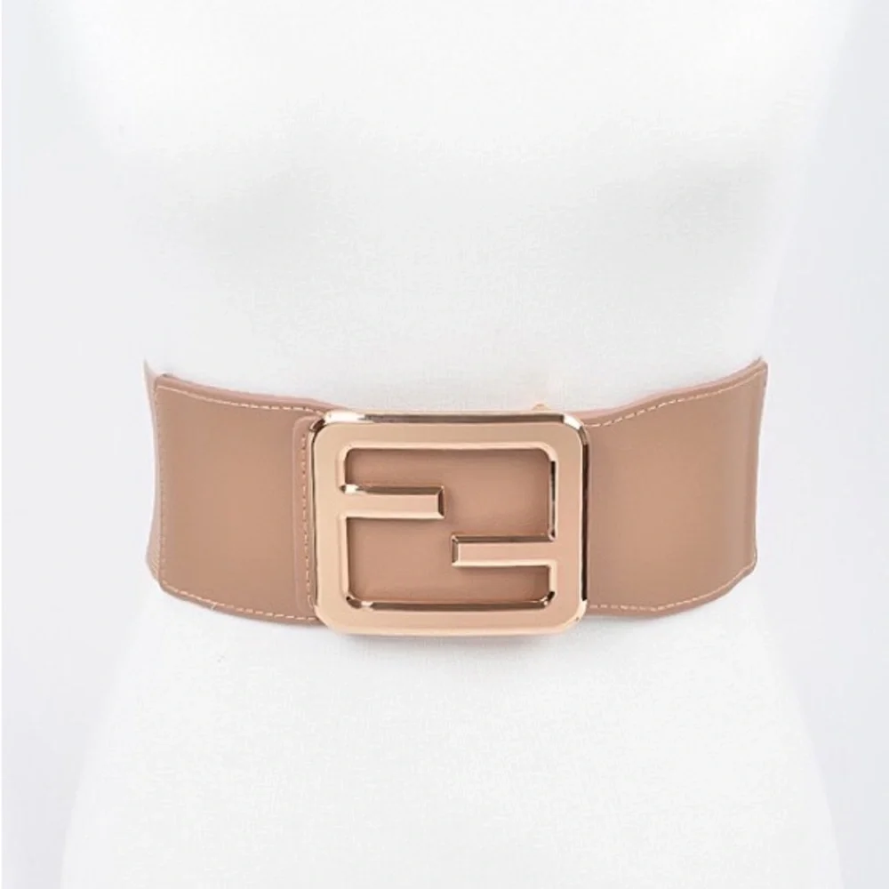Gold Buckle Elastic Waist Statement Belt